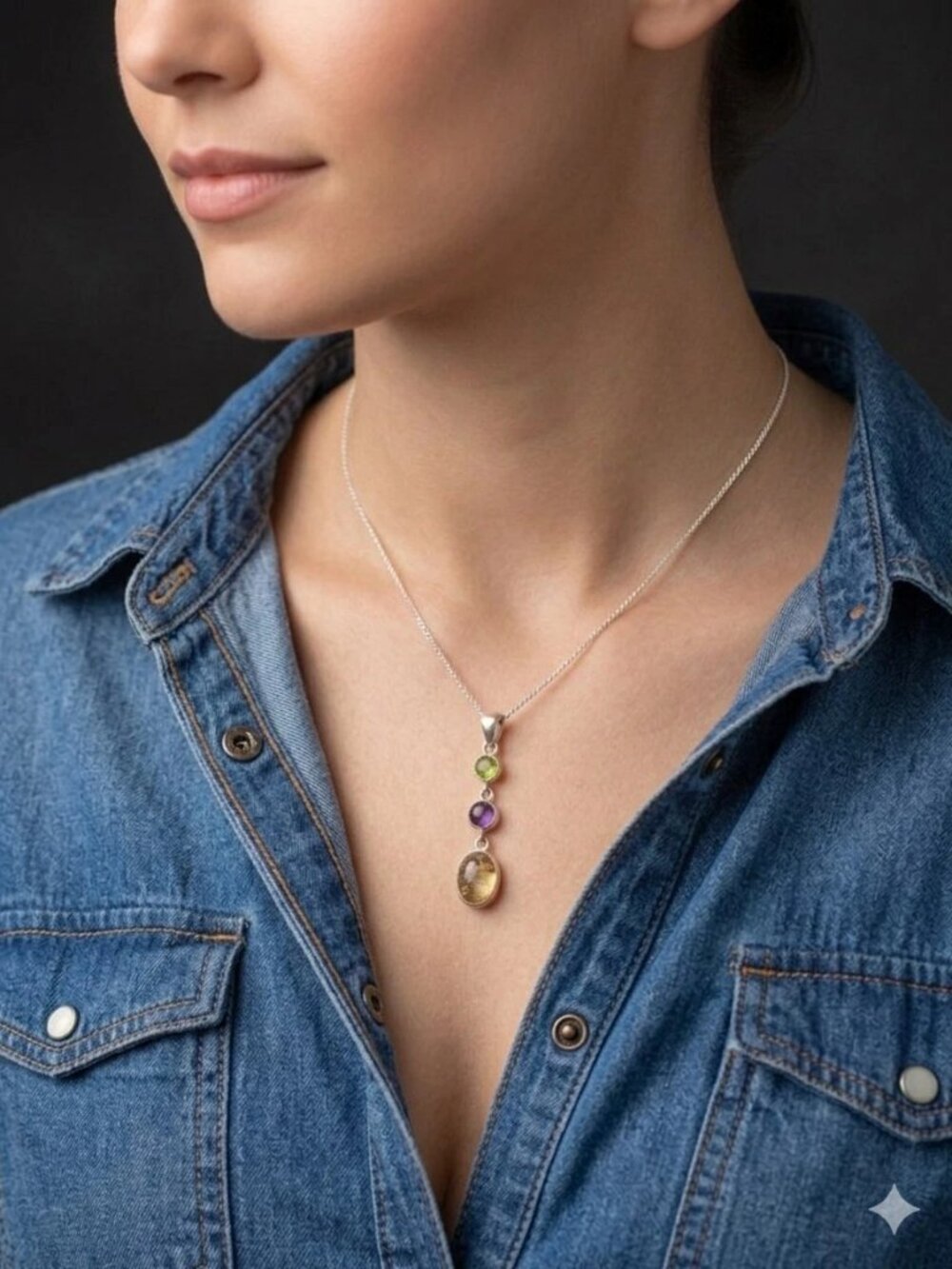 Handcrafted Citrine, Amethyst, Peridot Silver Artisan Pendant